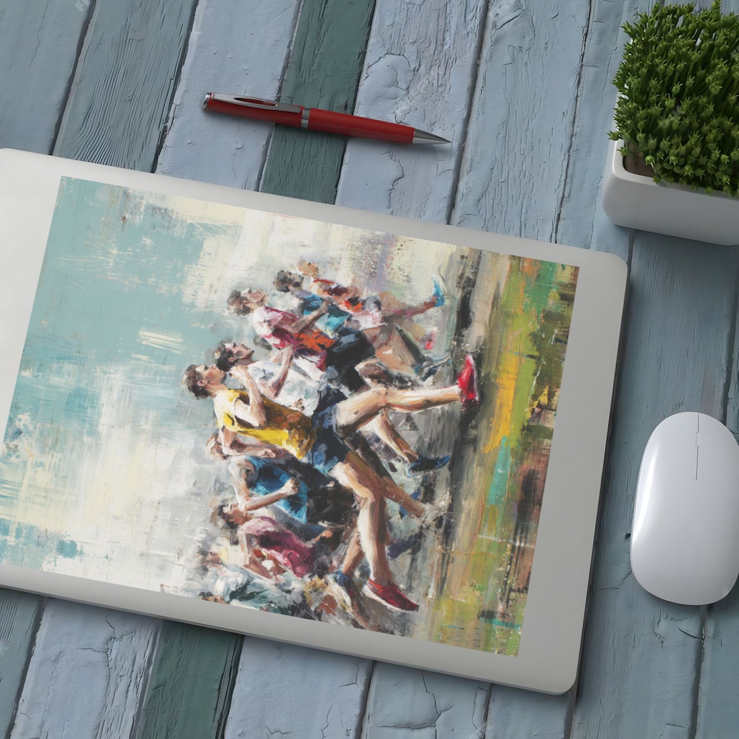Abstract Impressionist Marathon Runners Art Poster – Dynamic Sports Wall Decoration