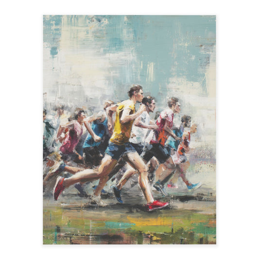 Abstract Impressionist Marathon Runners Art Poster – Dynamic Sports Wall Decoration
