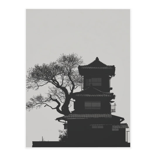 Minimalist Black & White Wall Art – Japanese Architectural Silhouette Canvas