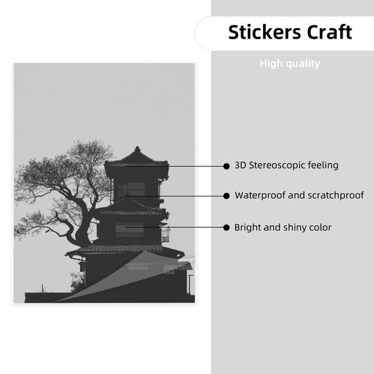 Minimalist Black & White Wall Art – Japanese Architectural Silhouette Canvas