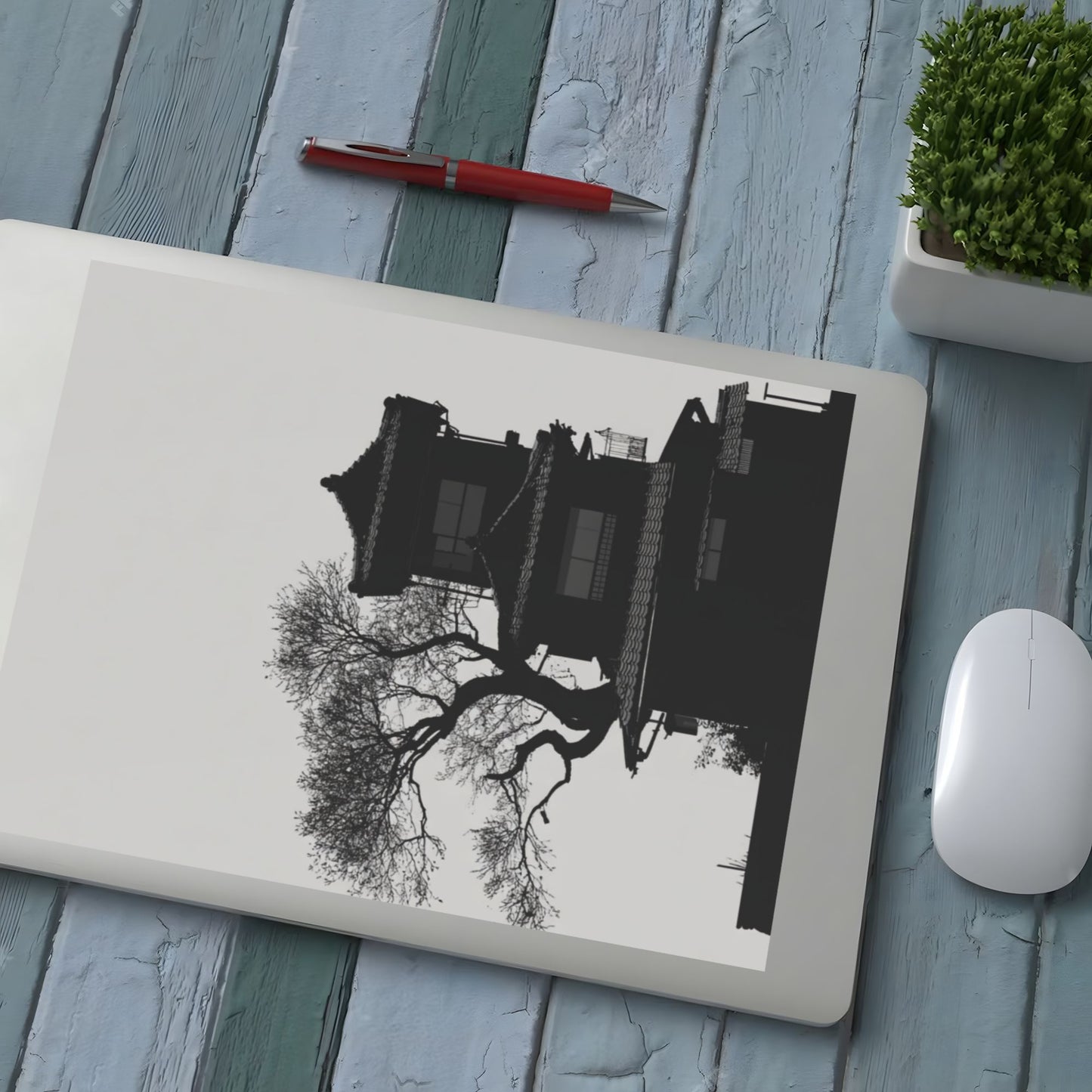 Minimalist Black & White Wall Art – Japanese Architectural Silhouette Canvas