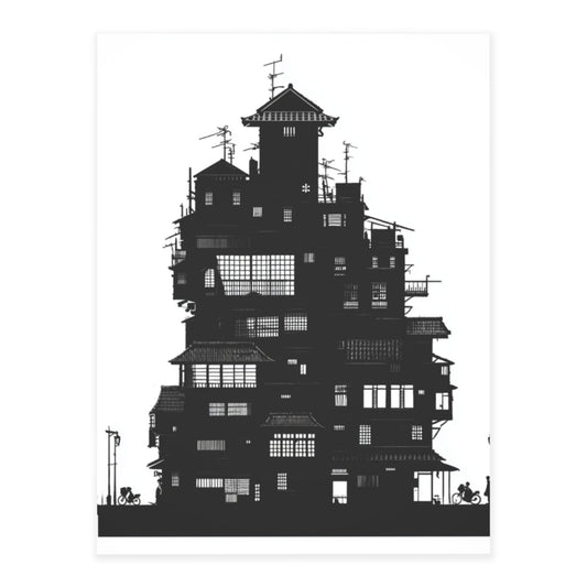 Minimalist Japanese Architecture Silhouette Wall Art – Black and White Zen Style Canvas Poster